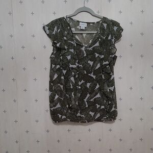 Green Leaf Print Women's Top